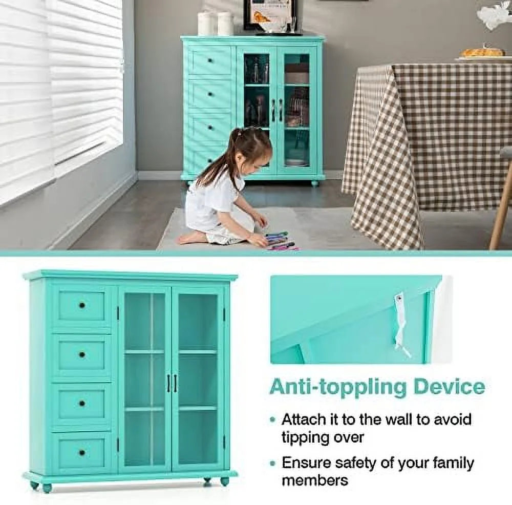 Blue Buffet Sideboard with 2 Doors 4 Drawers Q585