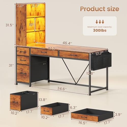 White Computer Desk with 5 Drawers and Bookshelf T11606