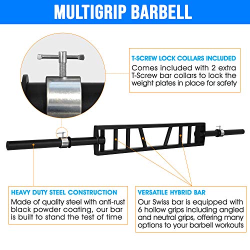 Multi Grip Barbell & Cable Attachment with 2 Collars U7414