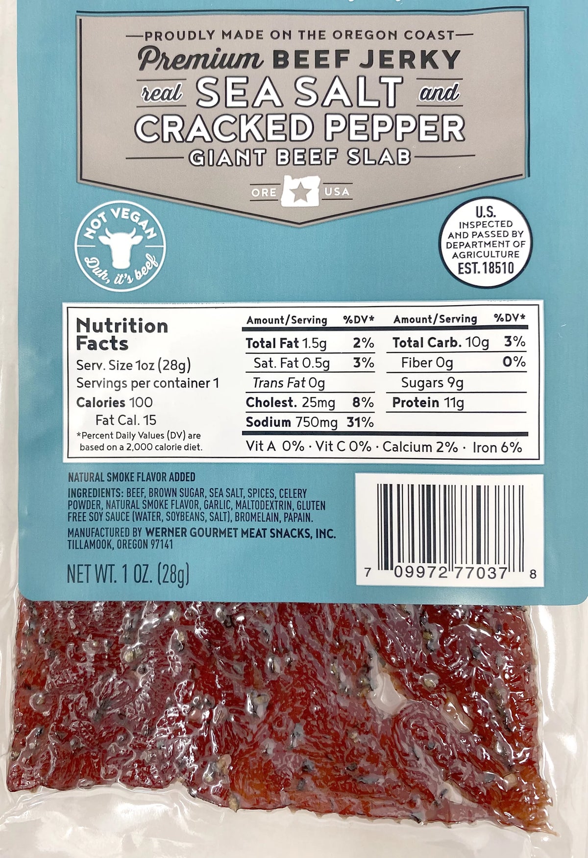 Beef Jerky Pack of 15-1 Ounce Sea Salt & Cracked Pepper O385