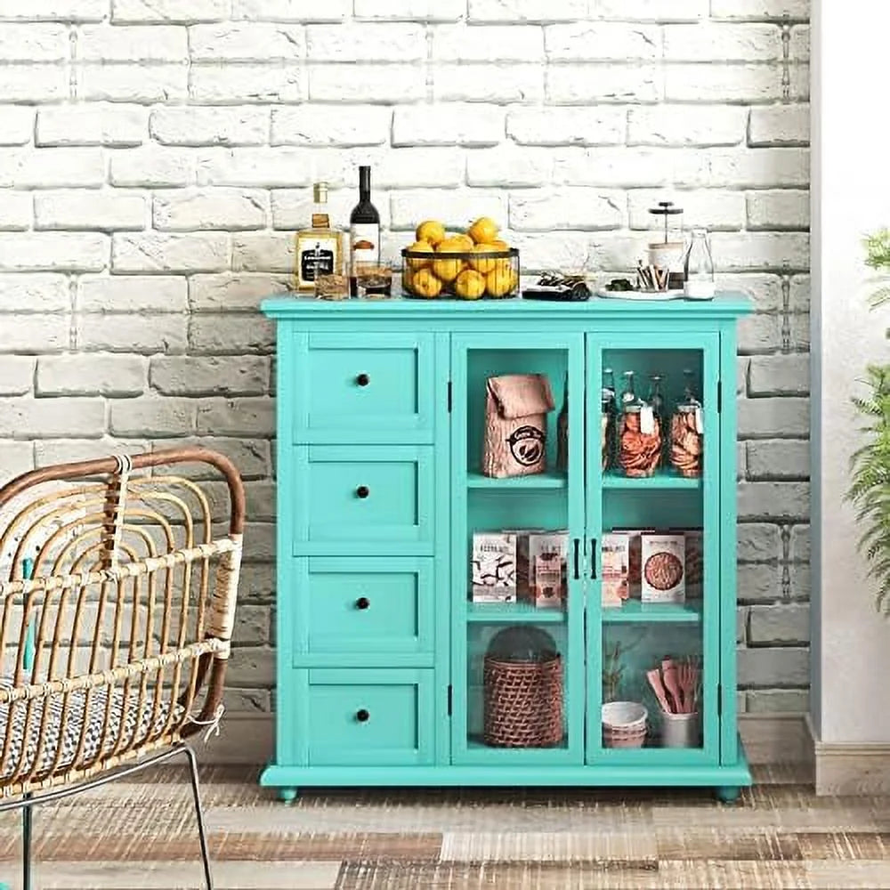 Blue Buffet Sideboard with 2 Doors 4 Drawers Q585