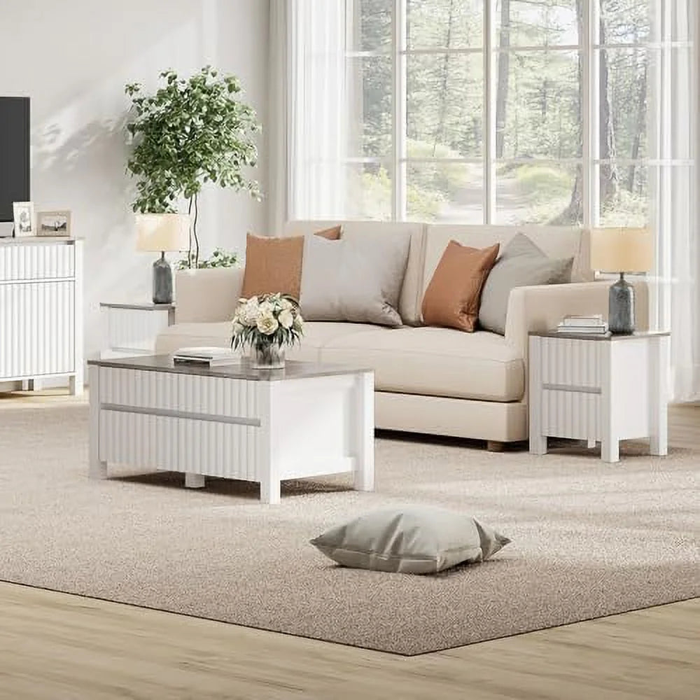 White 2 Drawer End Table with Charging Station W33813