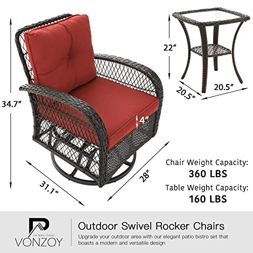 3 Pieces Wicker Patio Furniture Set with Swivel Glider Rocker and Table P798391