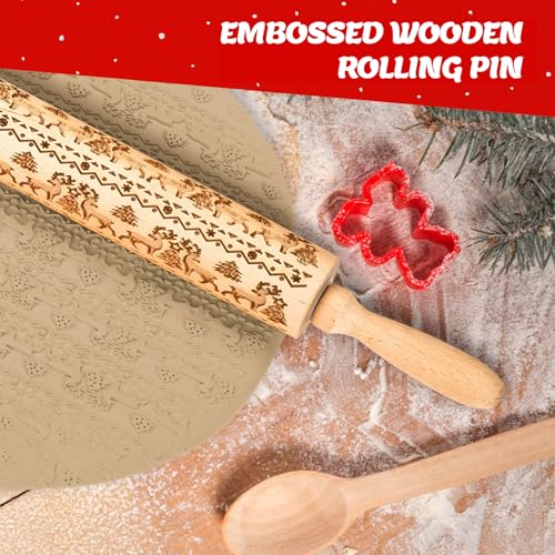 Wooden Embossed Rolling Pin with Snow Pattern N35664