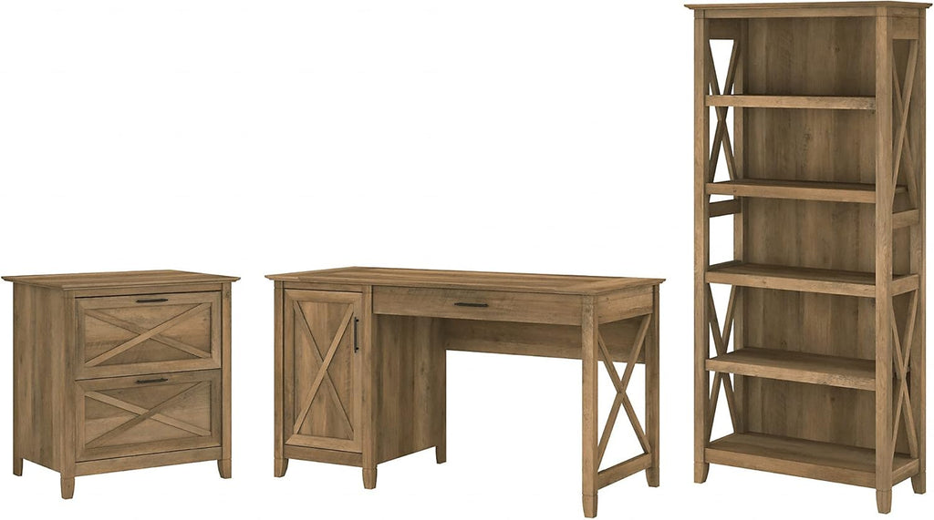 Reclaimed Pine Computer Desk with File Cabinet and Bookcase H594
