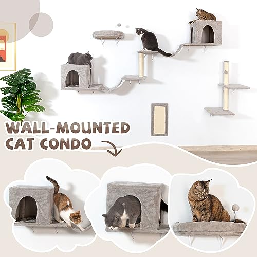 8-in-1 Cat Wall Furniture Set with Tree, Perch, Scratching Post and Bridge B93119