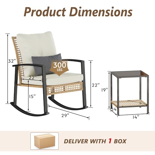 3 Piece Patio Rocking Chairs Set of 2 Beige G8228
