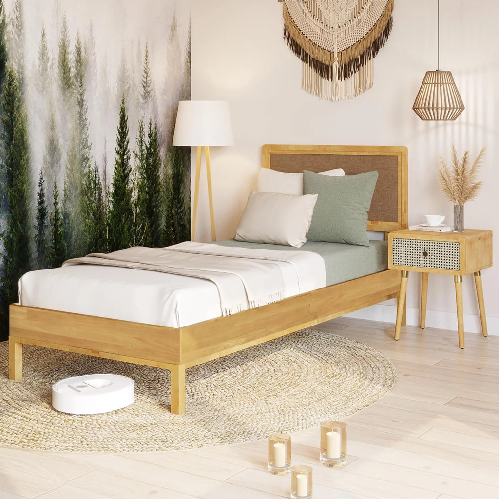 Twin Size Pine Wood Bed Frame with Adjustable Headboard V242