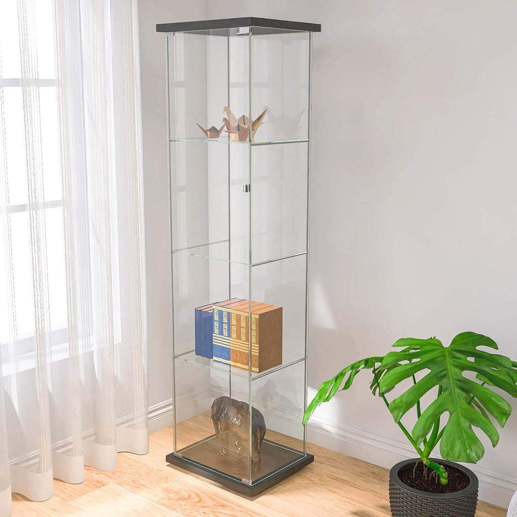 64” H Contemporary 4-Shelf Glass Display Cabinet with Door D10444