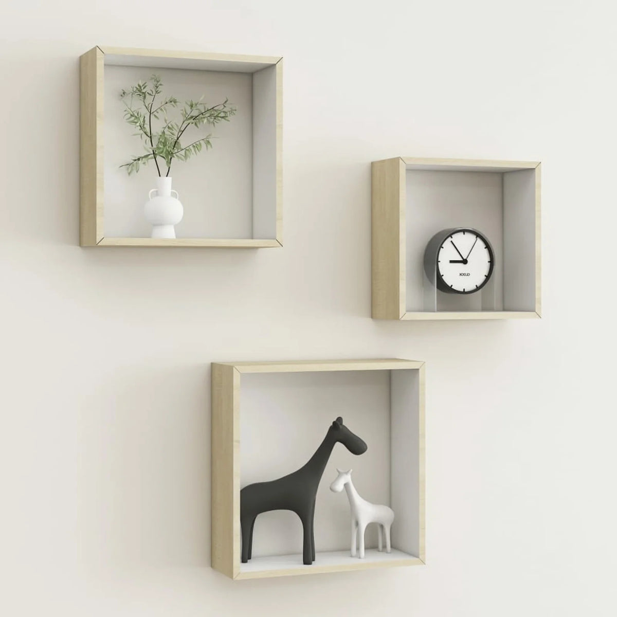 Set of 3 MDF Wall Mounted Floating Shelves White Sonoma Oak U85344