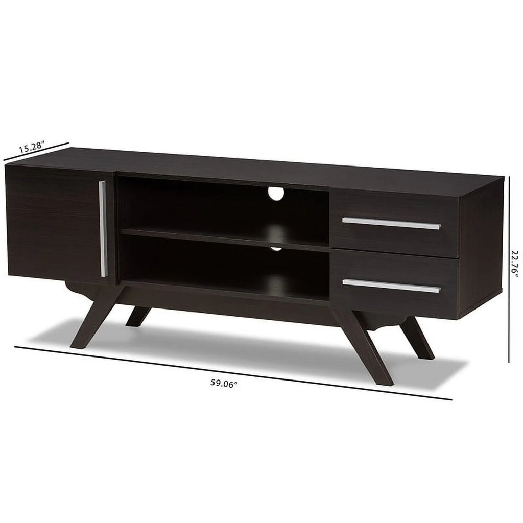 60" Mid-Century Modern TV Stand Console Entertainment Center in Dark Brown J59983
