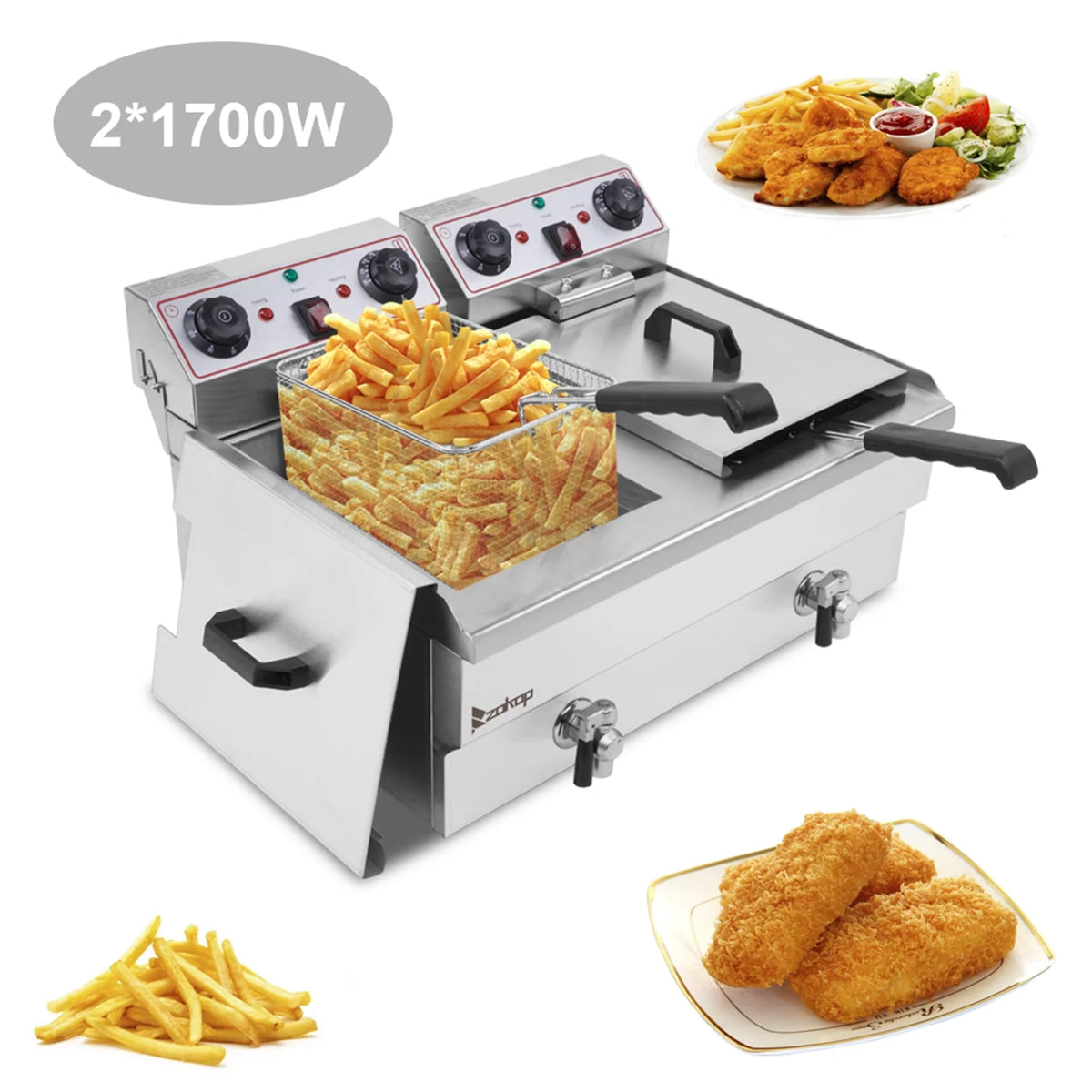 16L Stainless Steel Double Tank Deep Fryer 3400W M107