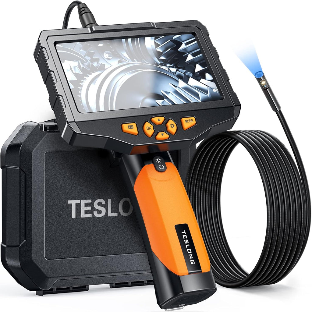 Dual Lens Inspection Camera with Light, 5 IPS Screen, 16.4ft Flexible Probe, 1080p W158