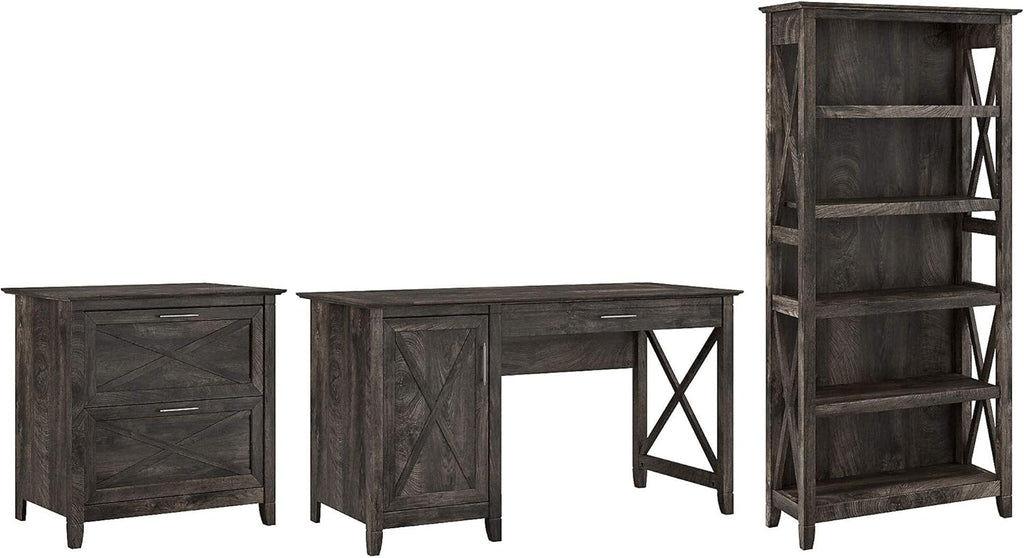 Reclaimed Pine Computer Desk with File Cabinet and Bookcase H594