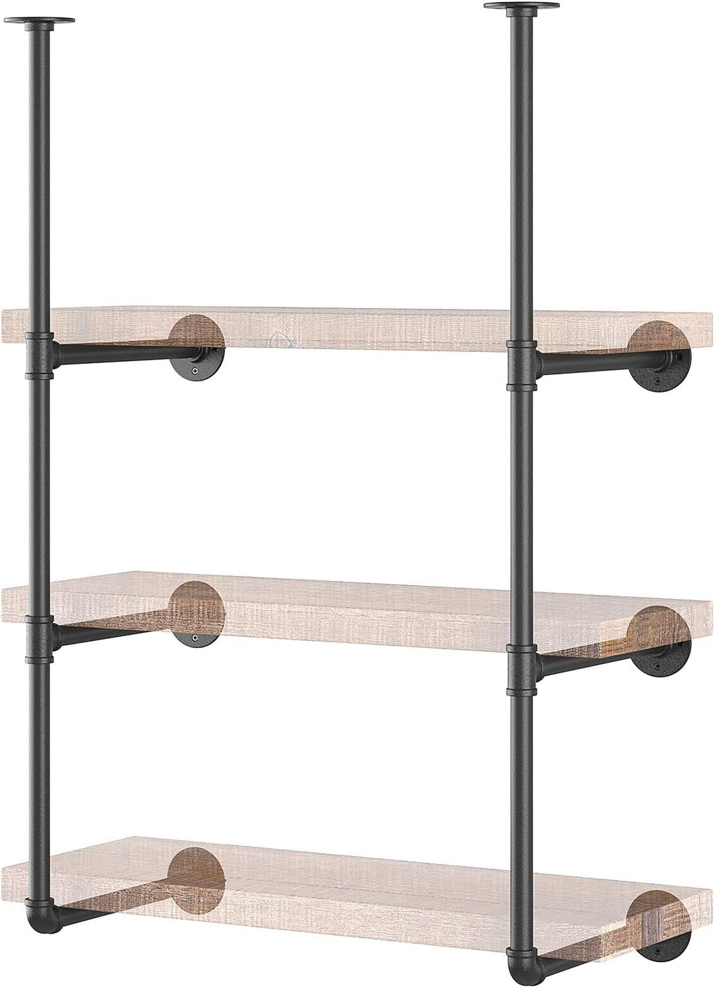 Industrial Wall Mount Iron Pipe Shelf 2 Pc 4 Tier Black H8142