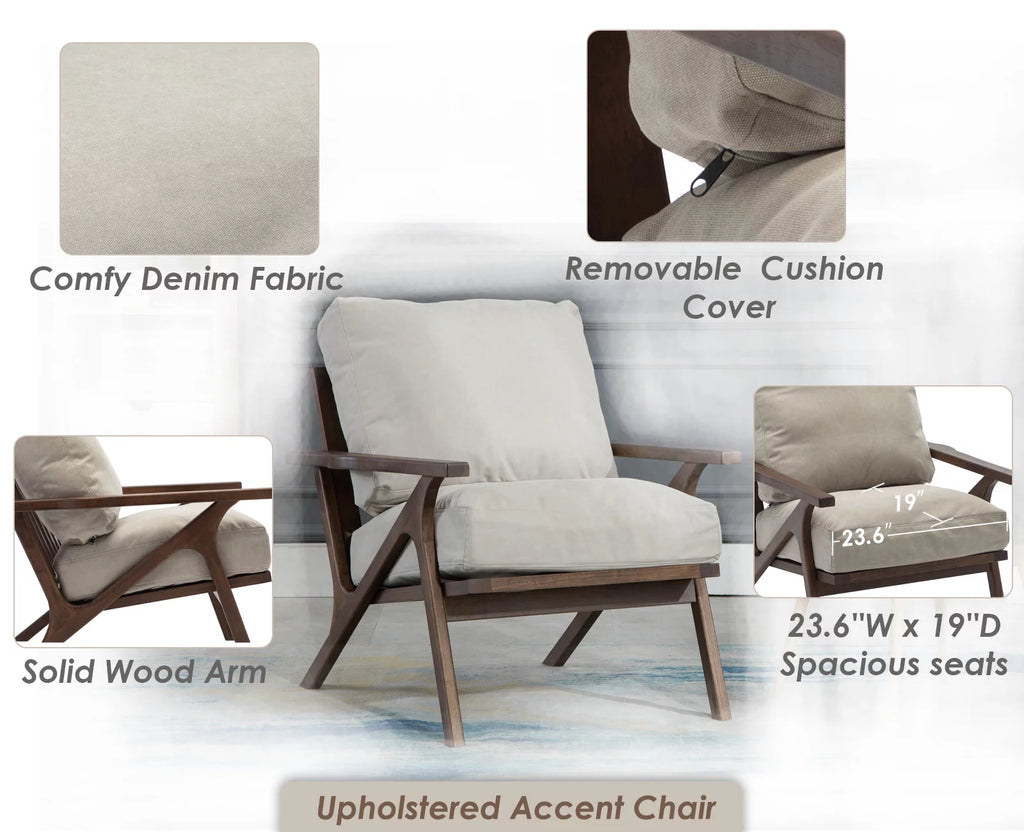 Beige Upholstered Accent Chair with Wooden Frame F19241