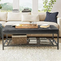 Tufted Leather Padded 2-Tier Coffee Table Ottoman F977373