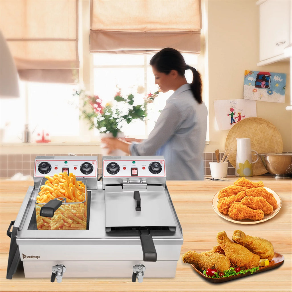 16L Stainless Steel Double Tank Deep Fryer 3400W M107