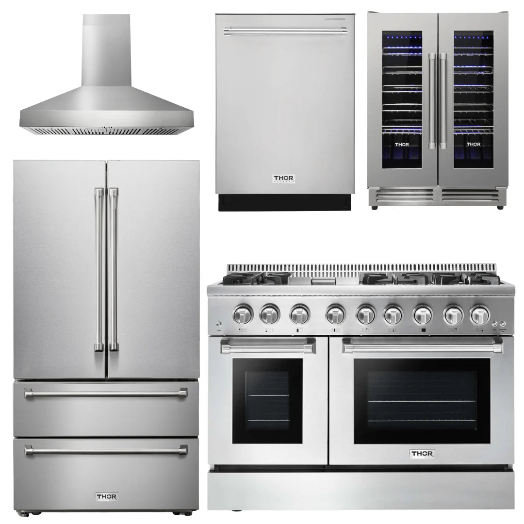 48 Propane Dual Fuel Range, Hood, Refrigerator, Dishwasher, Wine Cooler F335962