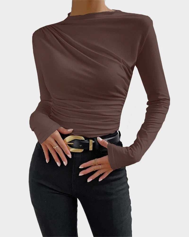 Slim Fit Ruched High-Neck T-Shirt Top V61120