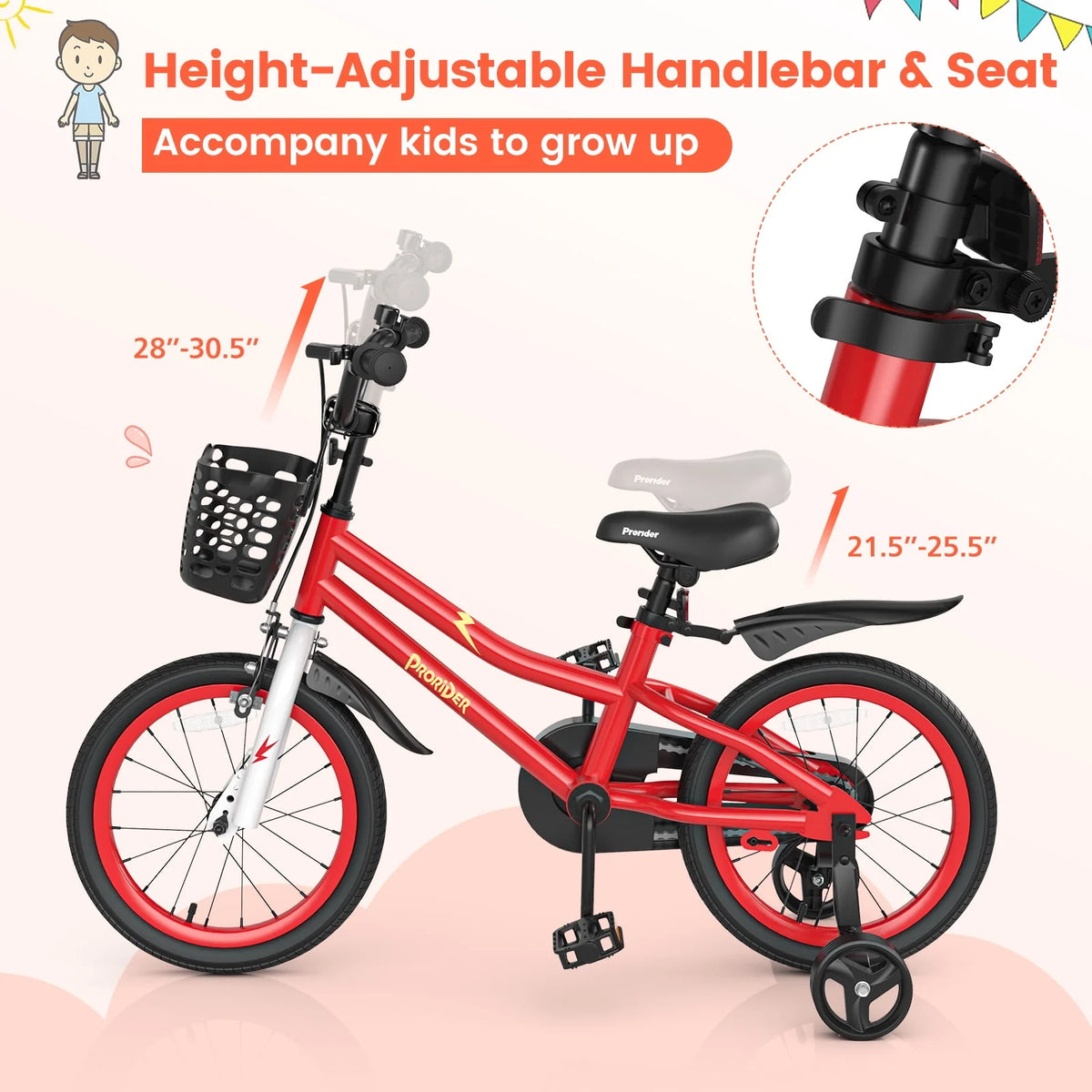 16'' Kids Bike with Training Wheels and Basket I85535