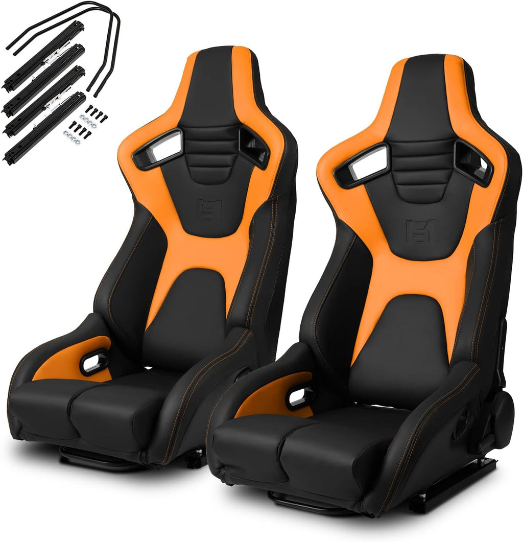 Black Red PVC Carbon Fiber Leather Reclinable Racing Seats Pair B853