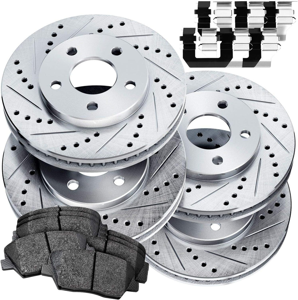 Front Rear Drilled Slotted Brake Rotors and Ceramic Brake Pads I73914