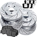 Front Rear Drilled Slotted Brake Rotors and Ceramic Brake Pads I73914