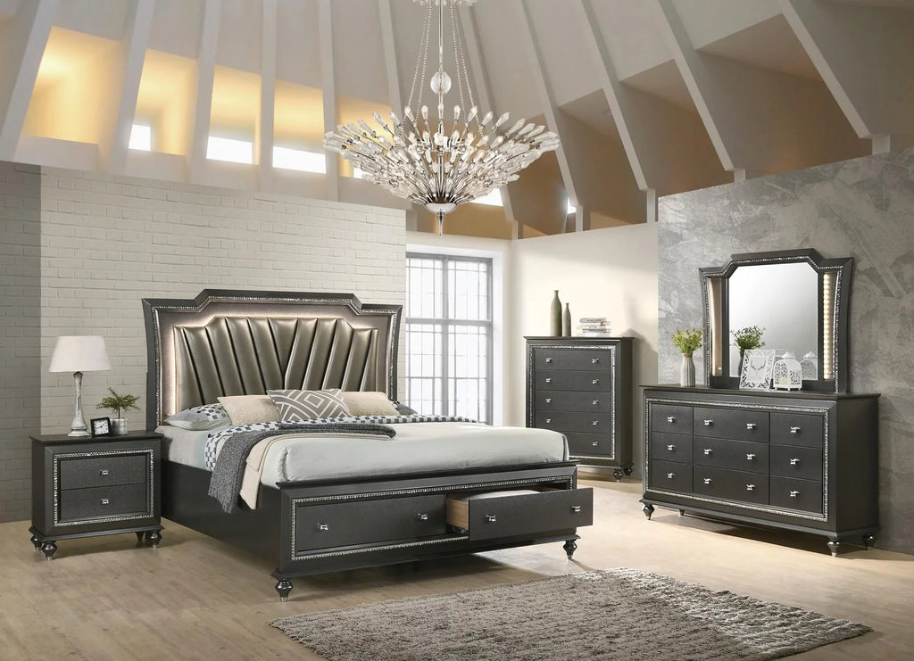 Metallic Grey Storage Bedroom Set with Chest U10653