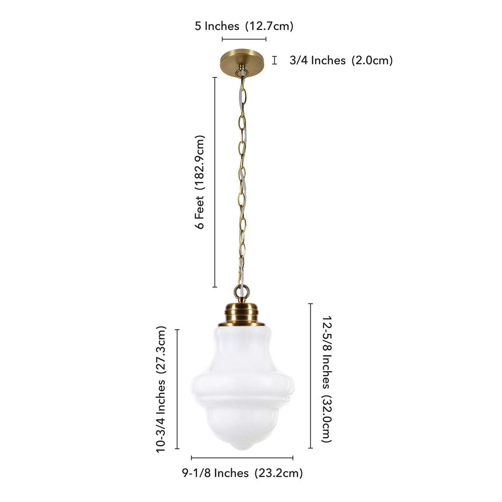 1-Light Brass Pendant with Milk White Glass Shade D118