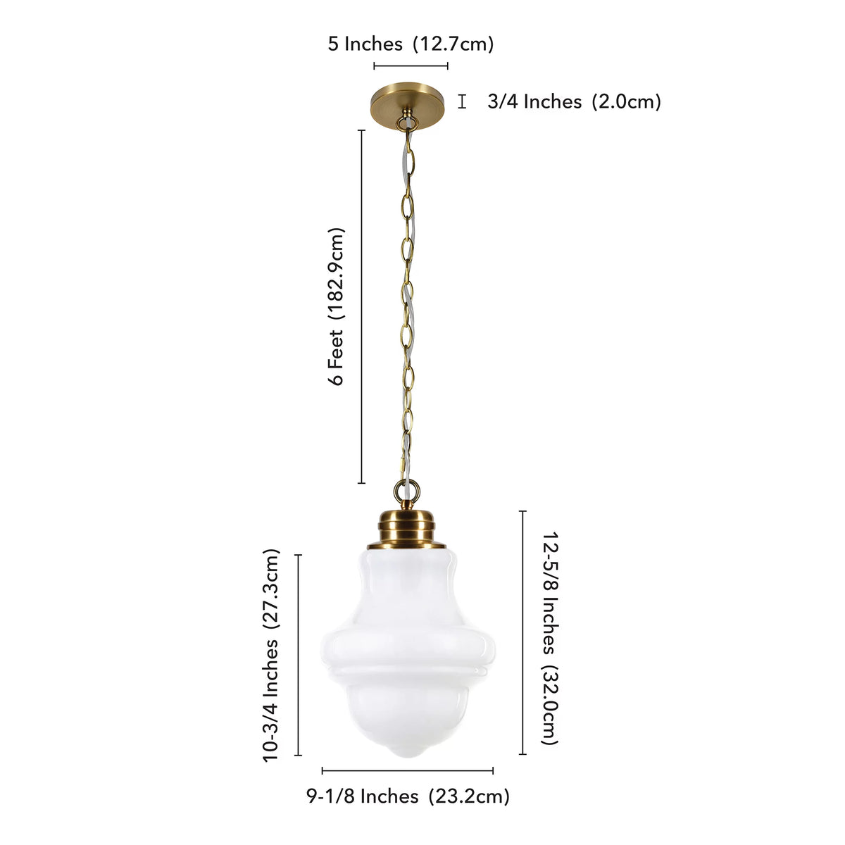 1-Light Brass Pendant with Milk White Glass Shade D118