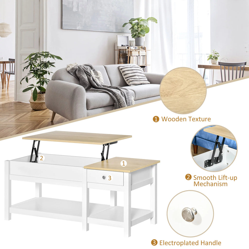 Oak Lift-up Coffee Table with Hidden Storage C457981