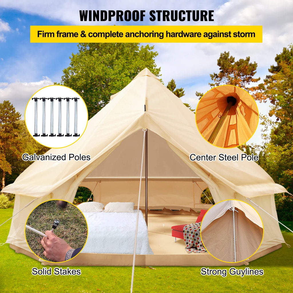 4-Season 8-10 People Waterproof Cotton Canvas Bell Tent E35508