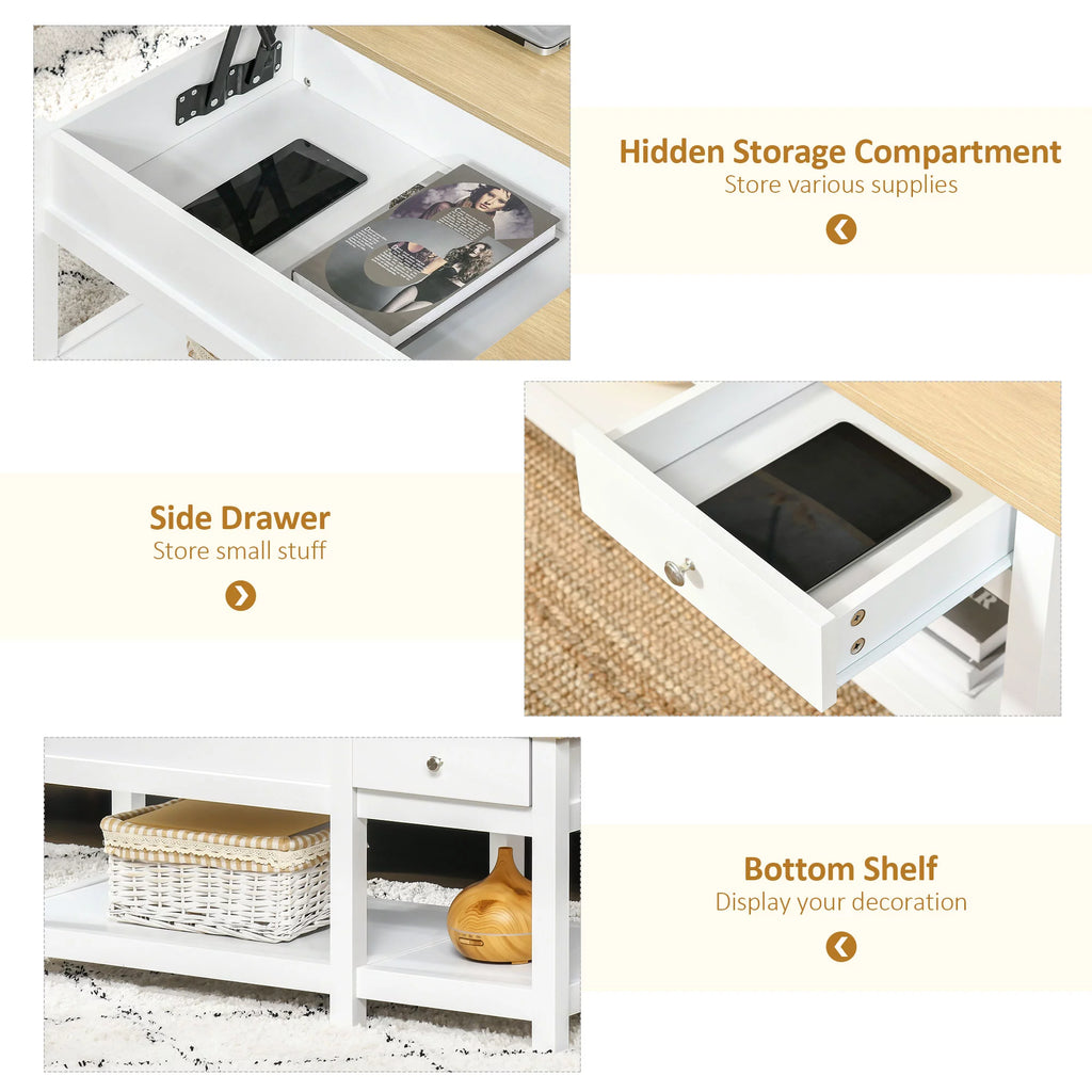 Oak Lift-up Coffee Table with Hidden Storage C457981