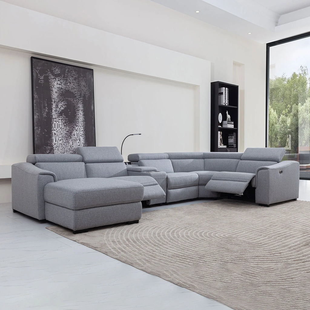 Light Grey 6 Pc Reclining Sectional with Left Hand Facing Chaise Y5521