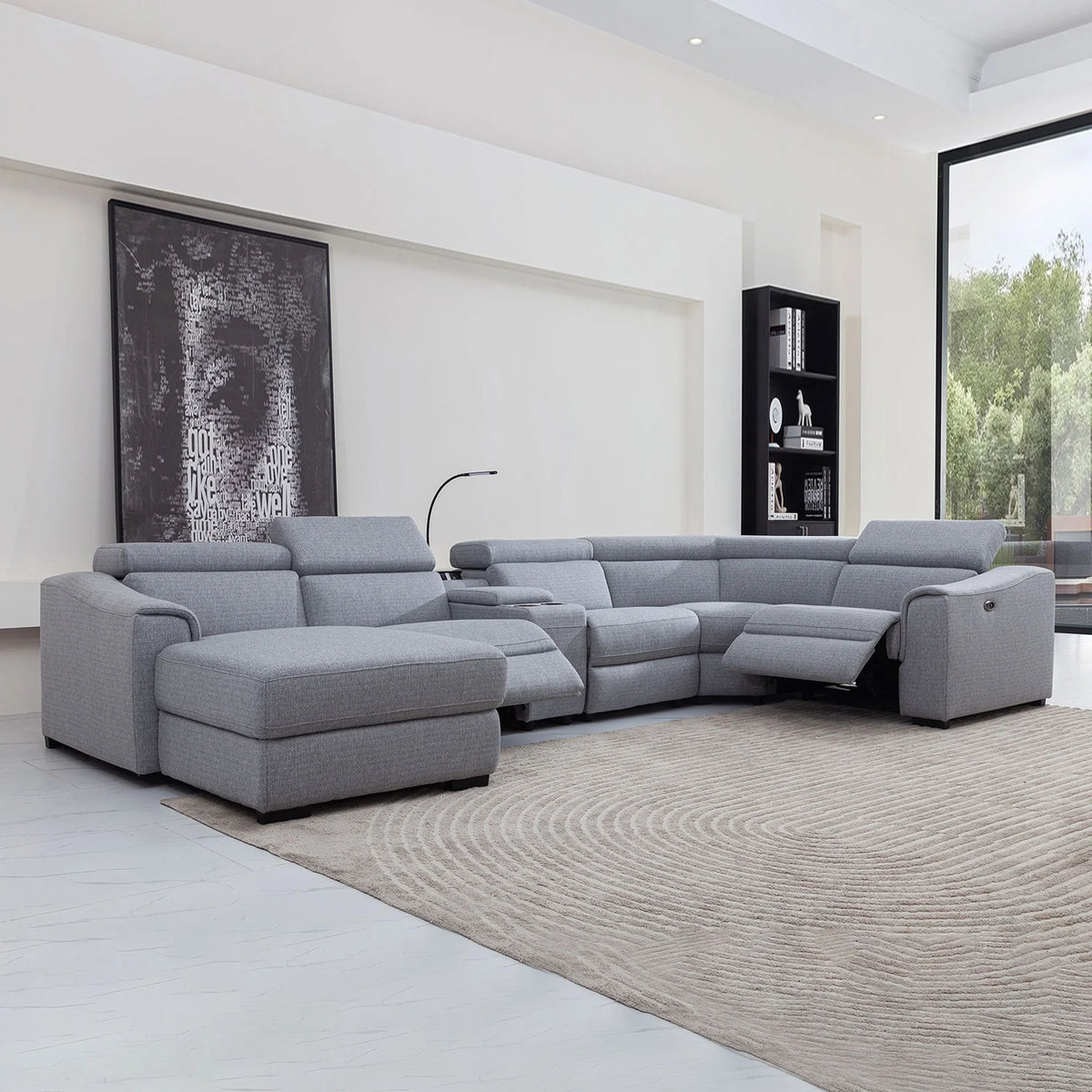 Light Grey 6 Pc Reclining Sectional with Left Hand Facing Chaise Y5521