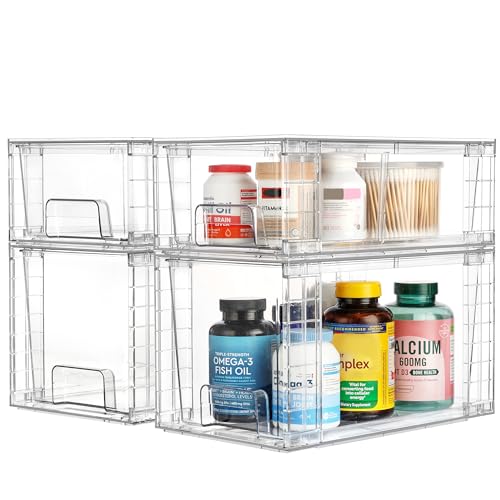 4 Pack Clear Stackable Plastic Storage Drawers X9093