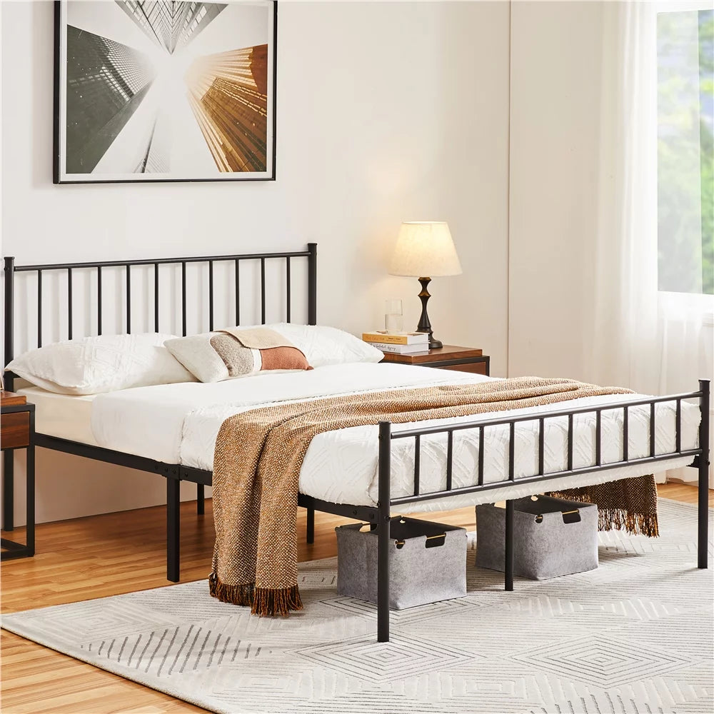 Queen Metal Bed Frame with Spindle Headboard and Footboard B902