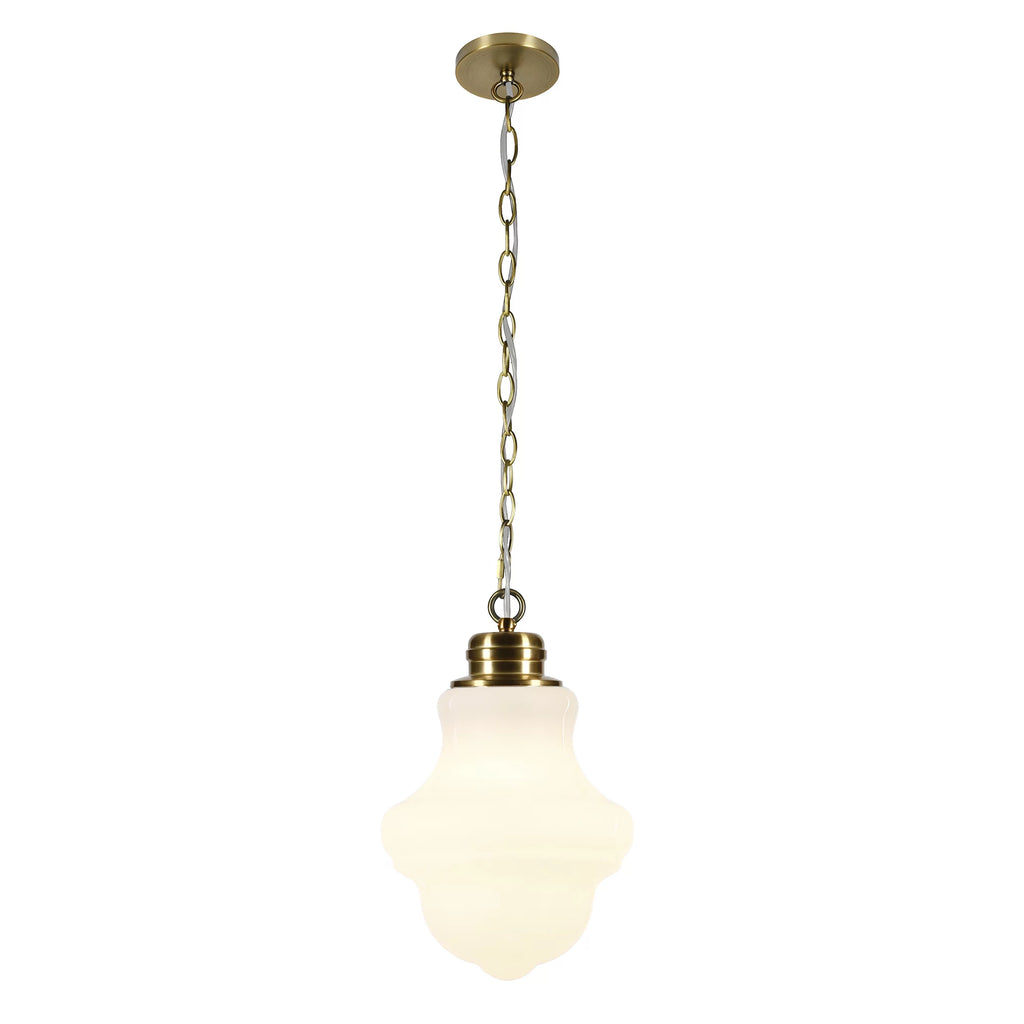 1-Light Brass Pendant with Milk White Glass Shade D118