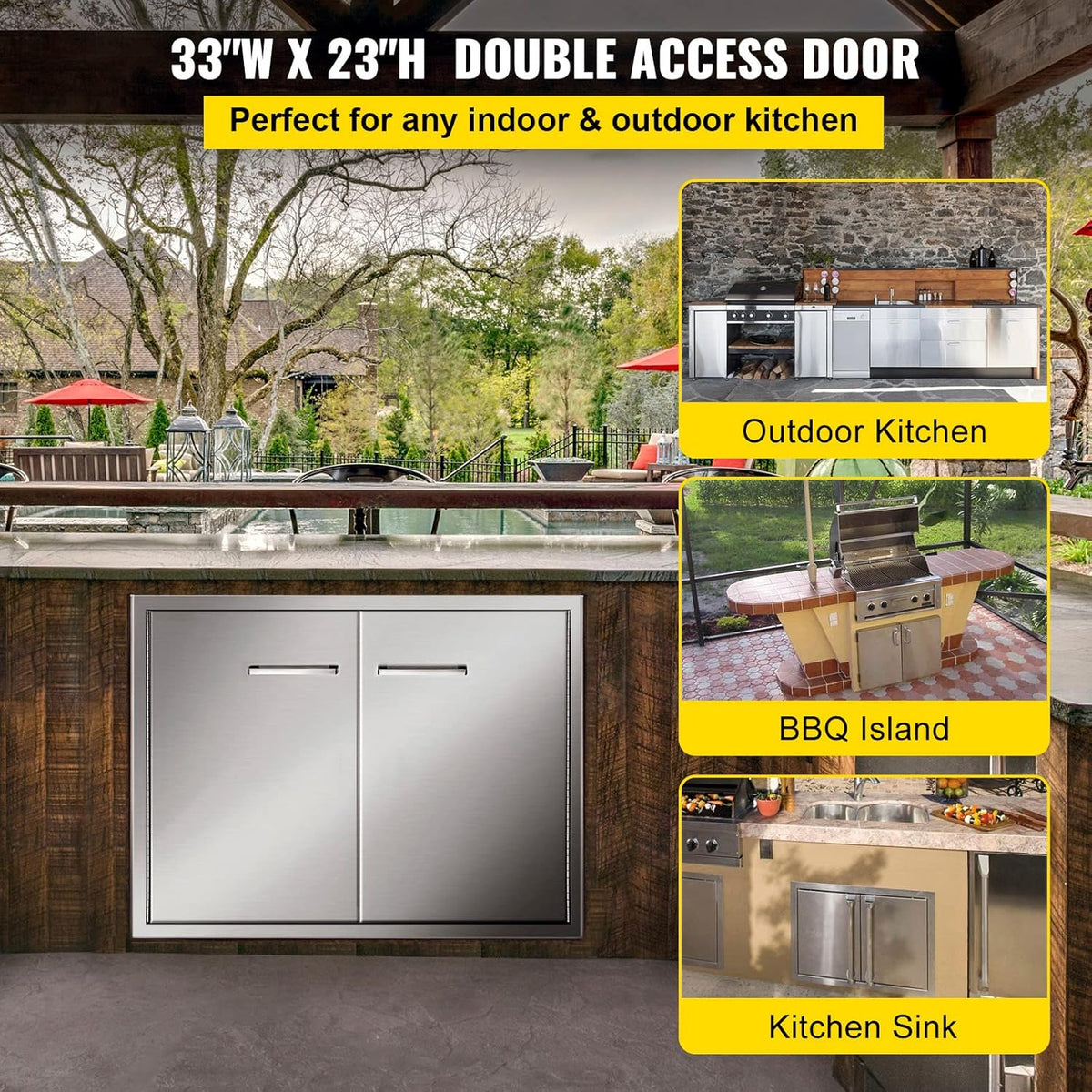 Double BBQ Access Door 33''Wx23''H Brushed 304 Stainless Steel X263