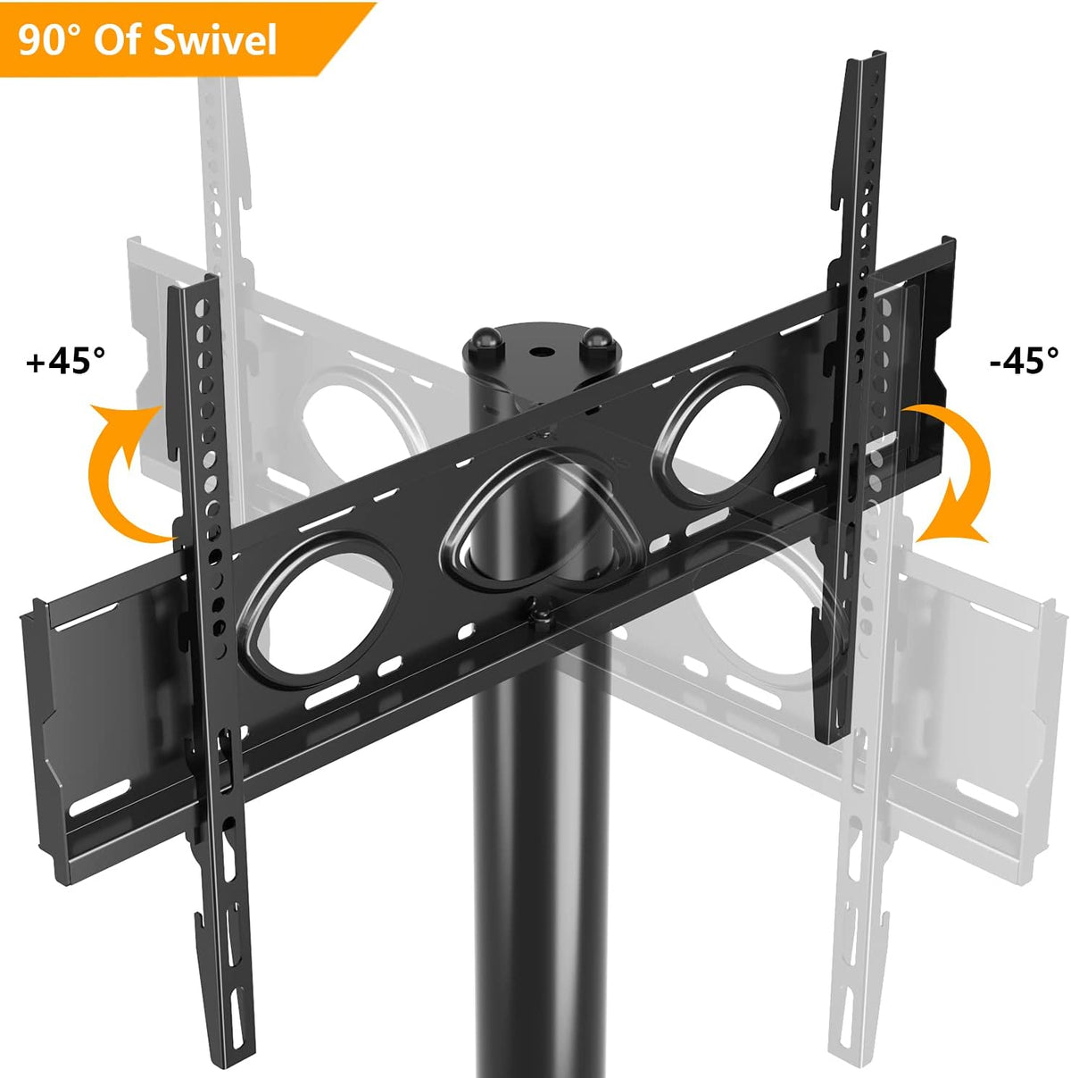 Rolling TV Cart Mobile TV Stand with Lockable Caster Wheels and Tempered Glass Shelves B5544