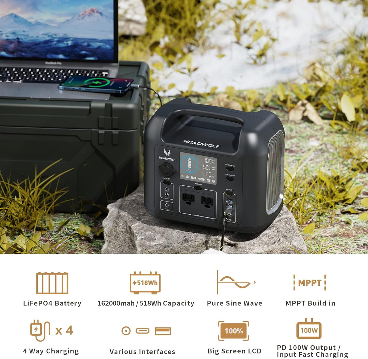 Portable Power Station 518Wh LiFePO4 Battery Backup G30316