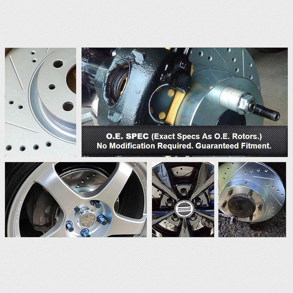 Front Rear Drilled Slotted Brake Rotors and Ceramic Brake Pads I73914