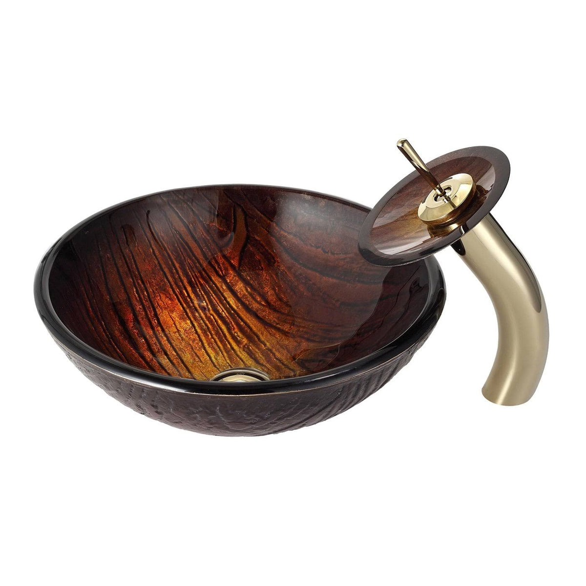Gold Glass Vessel Sink and Waterfall Faucet U772