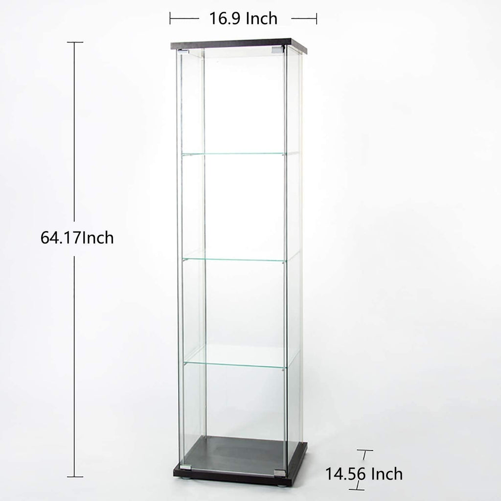 64” H Contemporary 4-Shelf Glass Display Cabinet with Door D10444