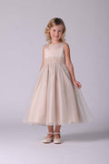 Champagne Beaded Sash Organza Dress K425