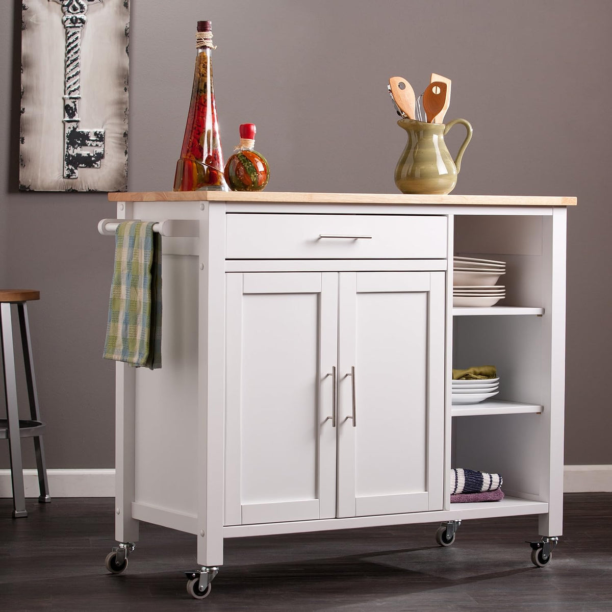 Rolling Kitchen Cart Island with Cabinet D60165