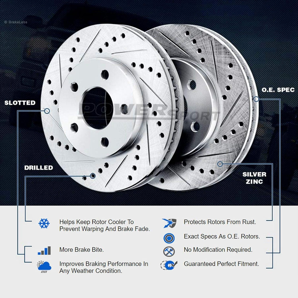 Front Rear Drilled Slotted Brake Rotors and Ceramic Brake Pads I73914