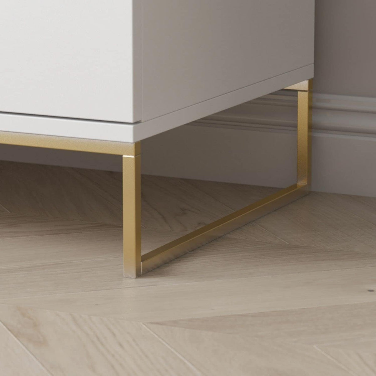 White Modern Sideboard Buffet Storage Cabinet with Gold Metal Legs I38823