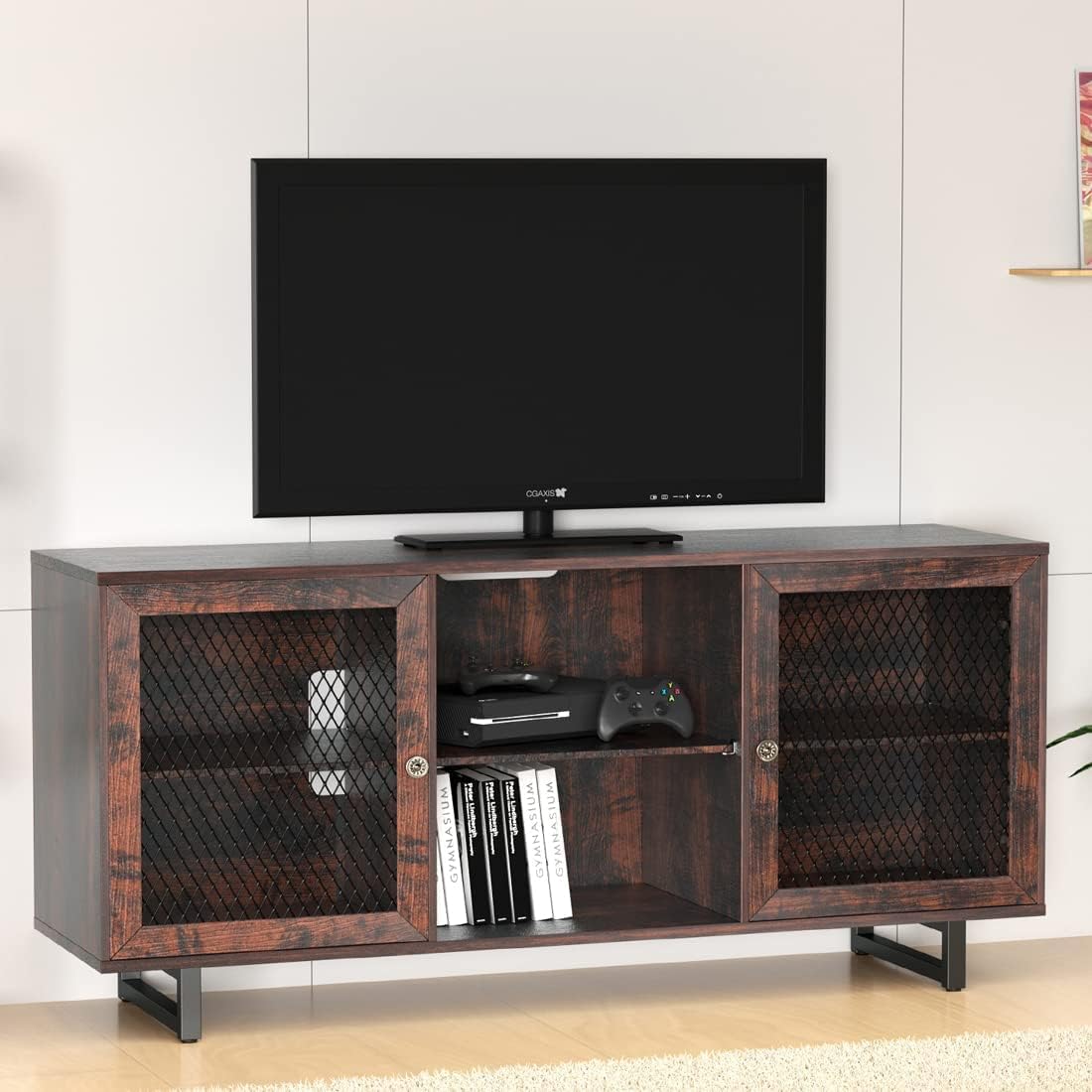 Gray Oak TV Cabinet with Mesh Doors B852